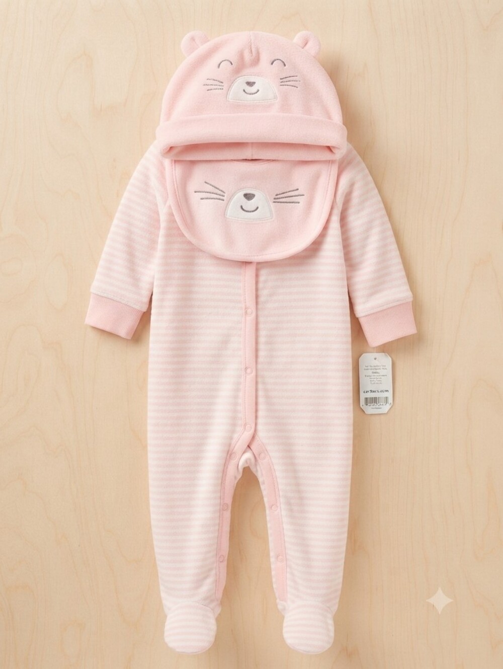 Carter's Pink 9M NWT Striped Infant Footed One-Piece with Matching Hat/Bib